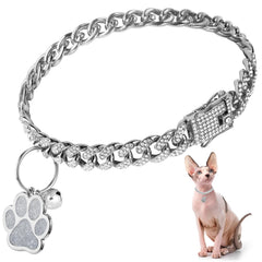 Hillban collier chat diamant chaîne argenté, look élégant et lumineux.