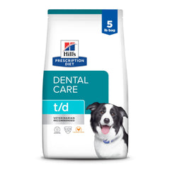 Hill's Prescription Diet t/d croquettes dentaires poulet — soutien potentiel à la dentition canine.