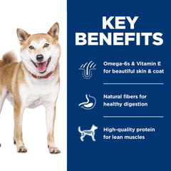 Hill's Science Diet Oméga-6 et vitamine E pour peau saine et pelage brillant.