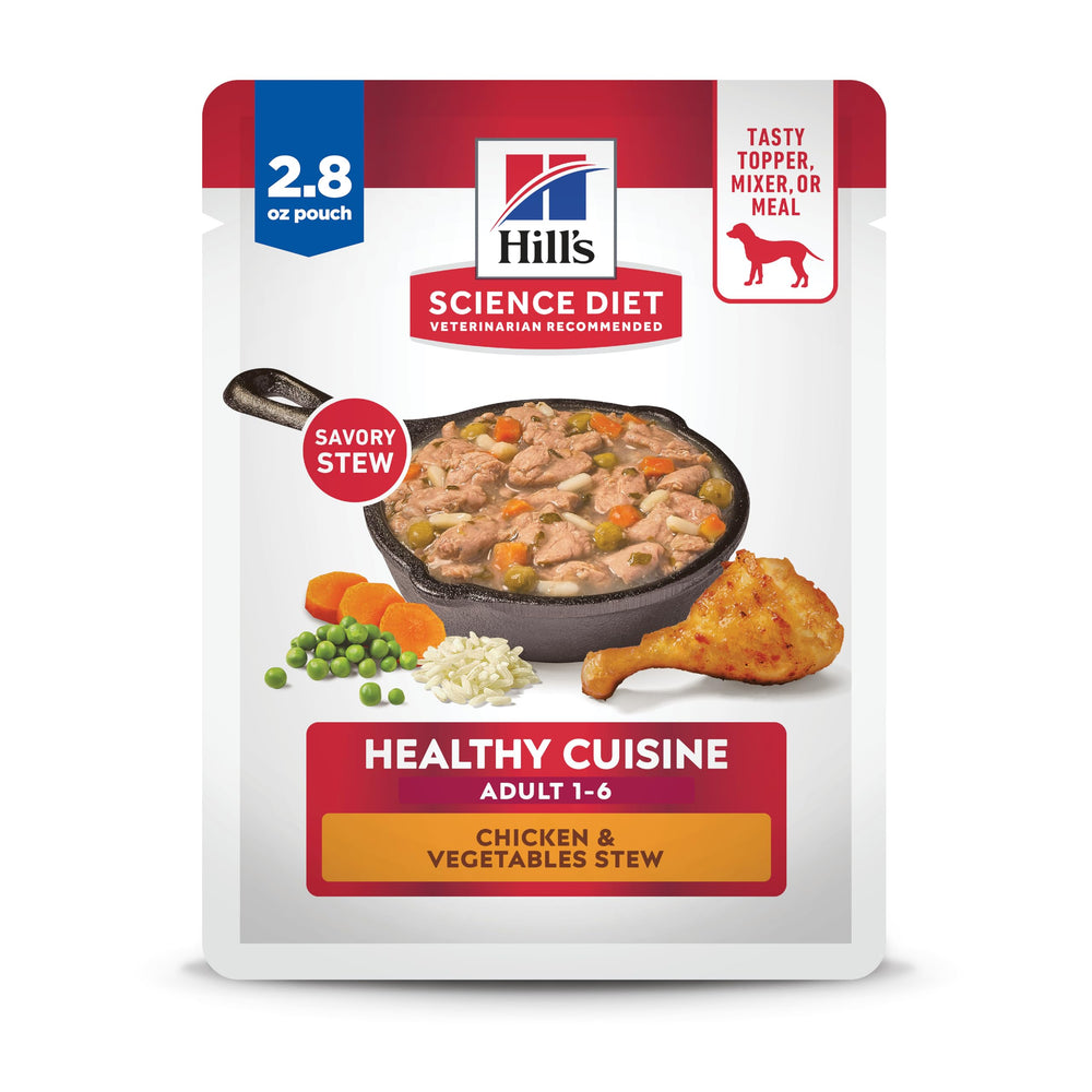 Hill's Science Diet Adult Healthy Cuisine Poulet Ragout : texture tendre et savoureuse pour chien.