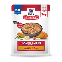Hill's Science Diet Adult Healthy Cuisine Poulet Ragout : texture tendre et savoureuse pour chien.