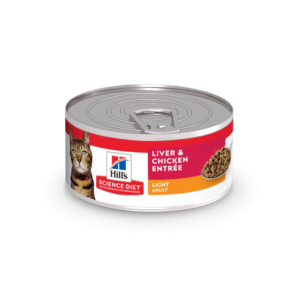 Hill's Science Diet Adulte Light Liver Poulet – boîte humide pour chat, aide au contrôle du poids.