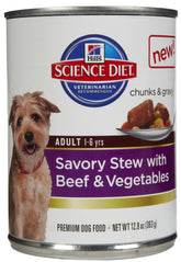 Hill's Science Diet Savory Stew chien actif boeuf et legumes, repas pratique en conserve.