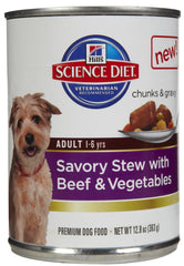 Hill's Science Diet Savory Stew chien actif boeuf et legumes, repas pratique en conserve.
