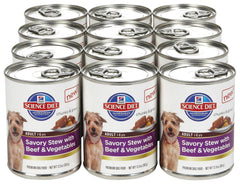 Conserve Hill's Science Diet Adult Savory Stew boeuf et legumes, solution rapide pour repas quotidien.