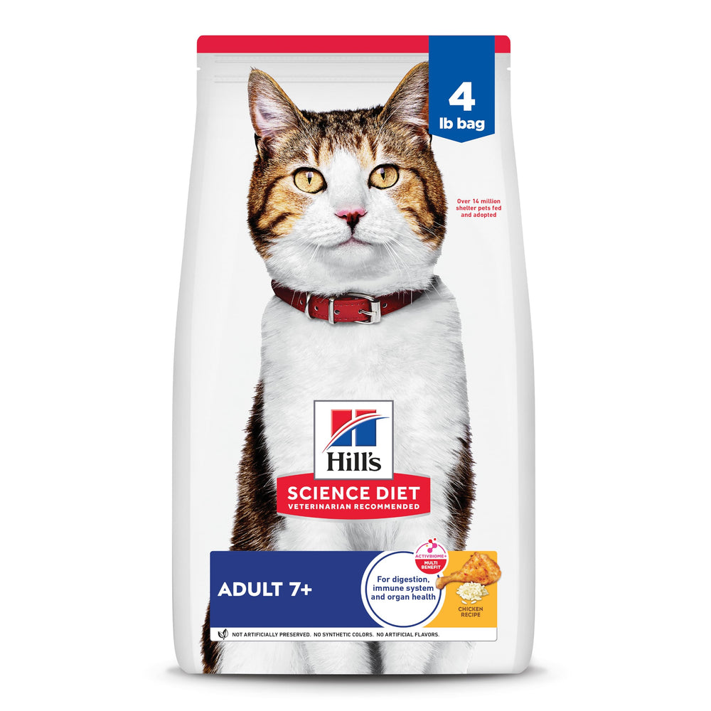 Hill's Science Diet Chat Adulte 7+ croquettes poulet — énergie et vitalité pour chats.