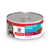 Hill's Science Diet chat adulte poisson océan, boîte montrant texture humide idéale pour repas quotidiens.