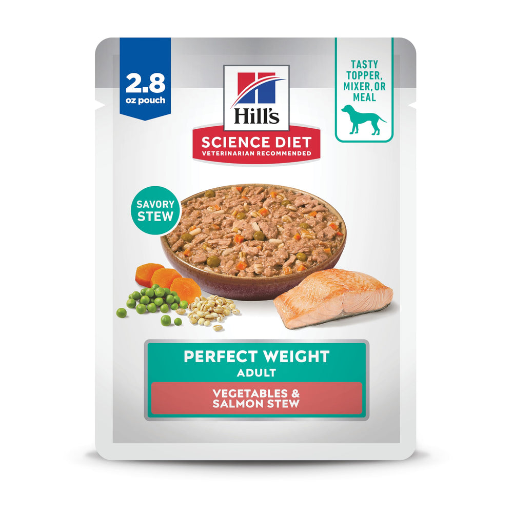 Hill's Science Diet Poids Idéal – sachet saumon et légumes, soutien potentiel au contrôle du poids.