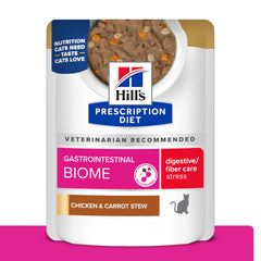 Hill's Prescription Diet GI Biome Stress – chat ragout poulet-carotte, soutien digestif potentiel