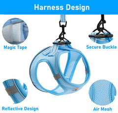 Harnais Hipubby chat bleu respirant, léger pour sorties quotidiennes.