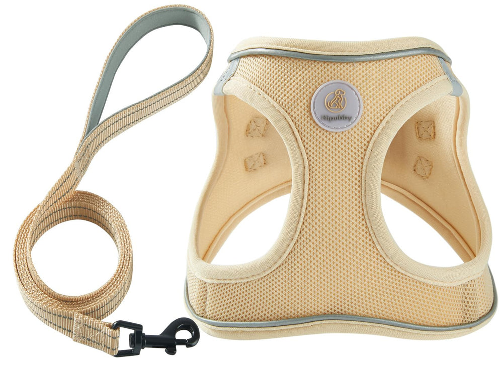 Harnais Hipubby et laisse kaki, promenade confortable pour chiens et chats.