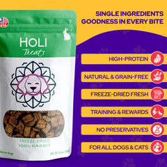 Friandises HOLI lapin seche texture croustillante, parfaite pour attirer l'attention lors d'entrainement