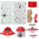 Hollima accessoires terrarium araignée sauterante 3D avec plateformes champignon rouges magnétiques.