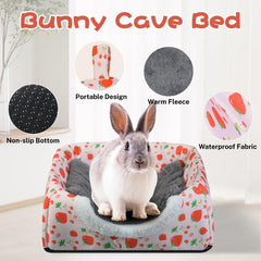 Hollima lit-lapin-doux-design-fraises: couchage moelleux avec motif fraise pour petits animaux.