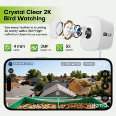 HomiQ Life Smart Bird Feeder avec ventouses exterieures assure une installation stable même en presence d oiseaux.