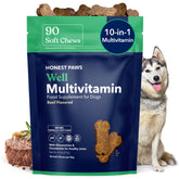 Honest Paws multivitamines pour chien, bouteille saveur boeuf, soutien nutritionnel quotidien.