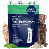 Honest Paws Probiotiques pour chien – sachets pratiques facilitant l’alimentation quotidienne.