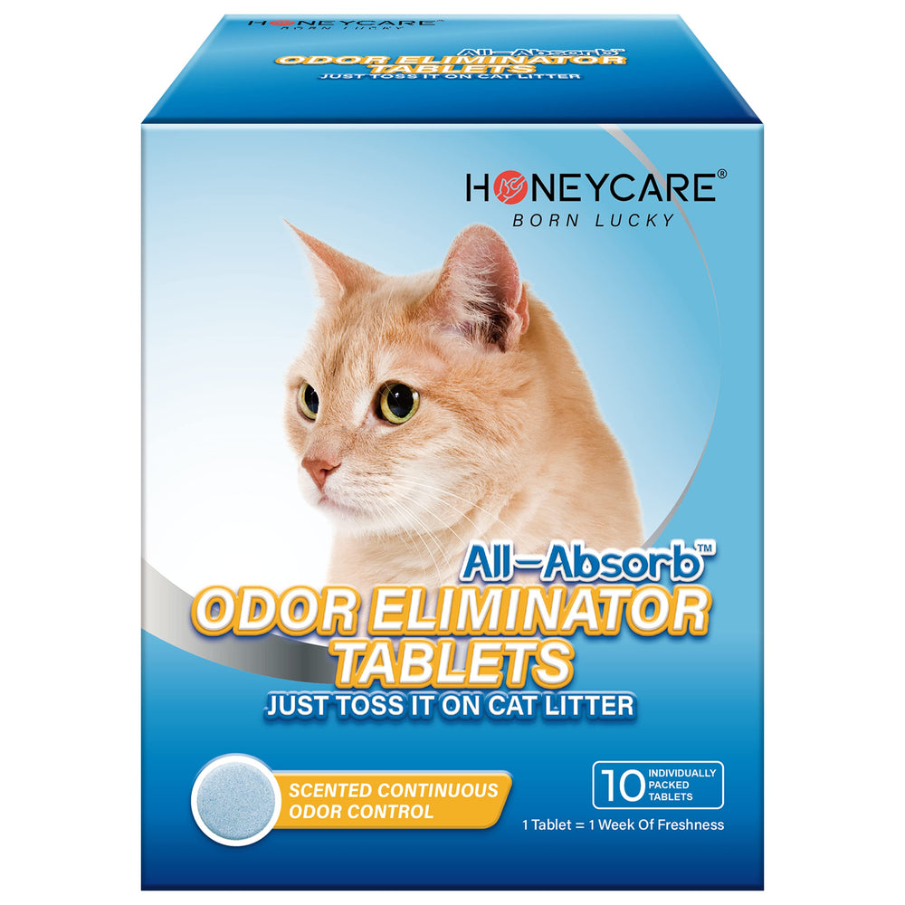 Honey Care tablettes odorantes pour litière chat jasmin bleu, absorption durable.