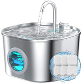 Fontaine HOOISE pour chat en inox, corps monobloc garantissant eau propre.