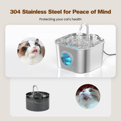 HOOISE fontaine chat inox, flux continu pour attirer les chats à boire.