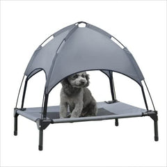 Hooyeatlin lit chien elevé avec canopée, cadre en fer gris, stabilité accrue.