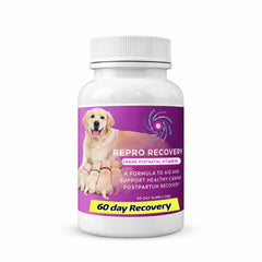 Bouteille ReproNatal Horizon Animal Care avec capsules postnatales pour chien, soutien nutritionnel possible.