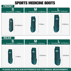 Horntack bottes splint cheval turquoise, vue avant droite, maintien sécurisé et ajustement précis.