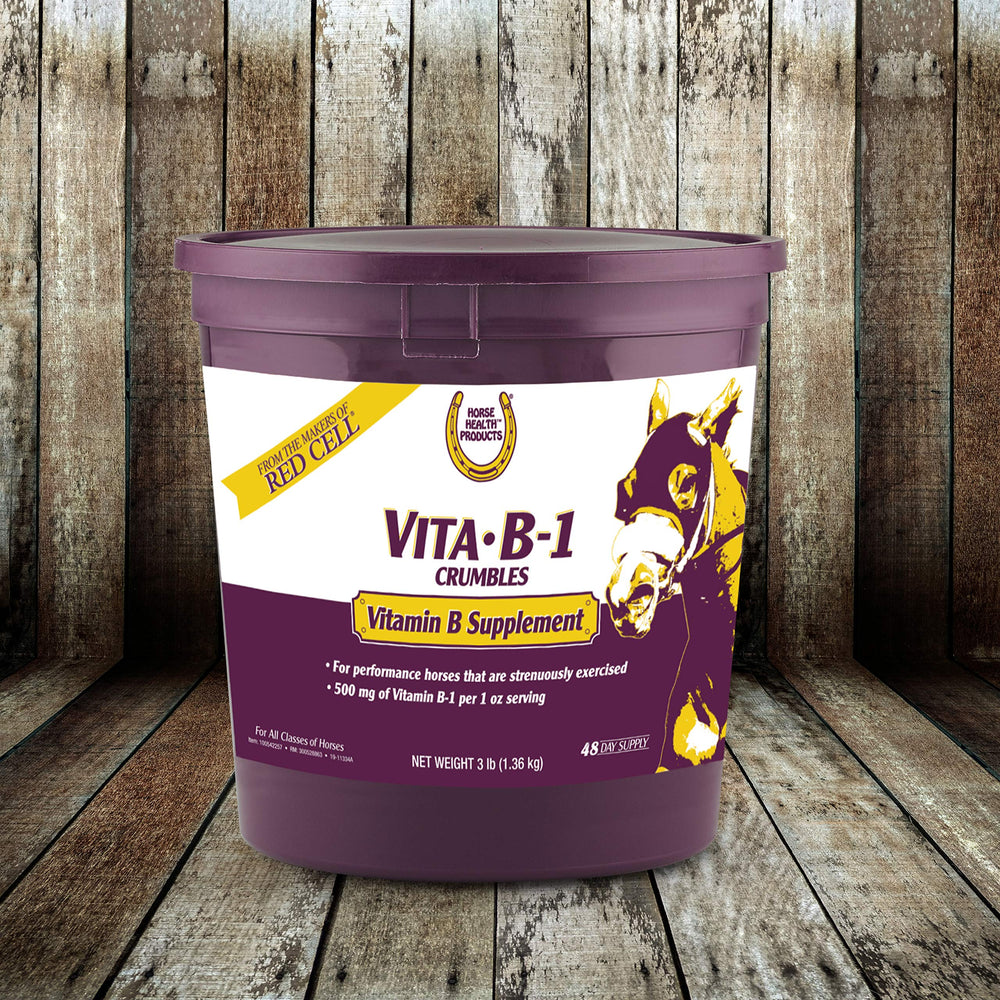 Portions faciles de Horse Health Vita B-1 Crumbles pour soutenir l’activité musculaire.