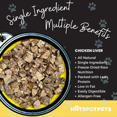 Foie de poulet séché Hotspot Pets pour chat et chien, friandise polyvalente.