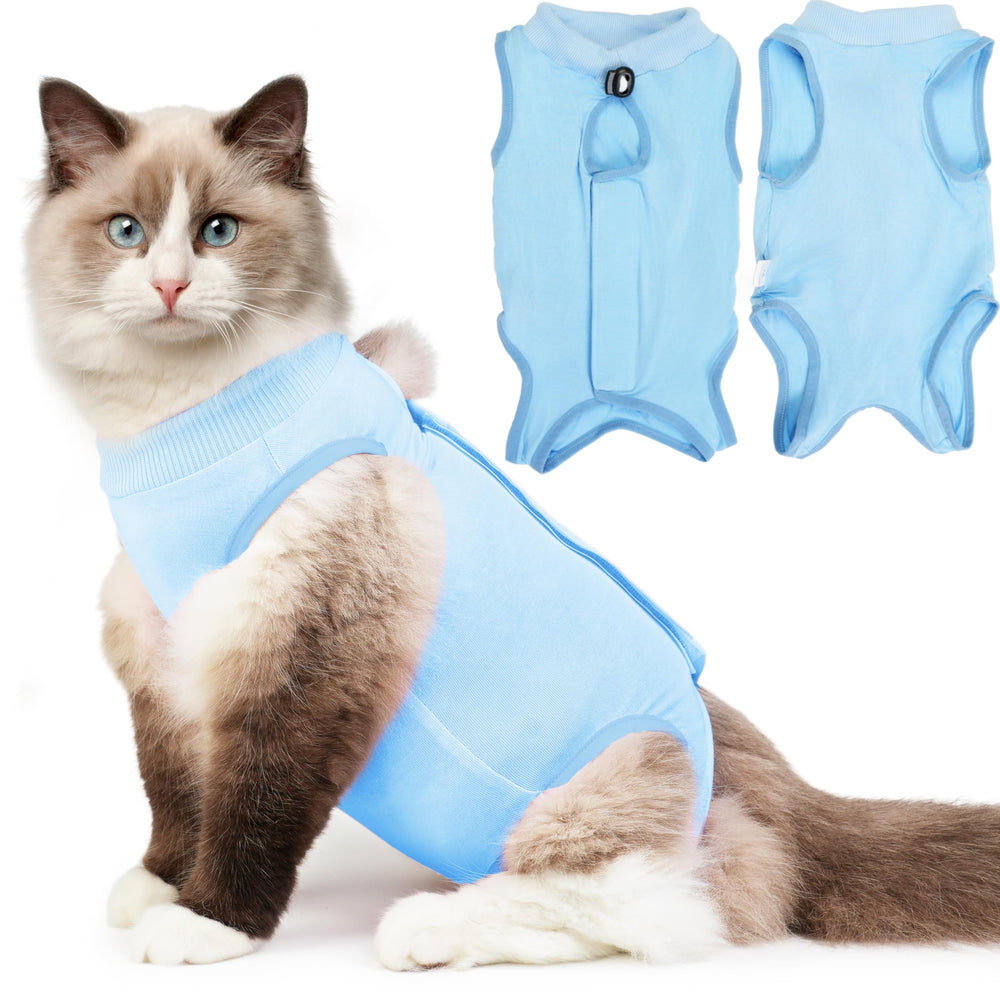 Hpetppy combinaison-retablissement-chat bleu offre confort postopératoire et protection des plaies.