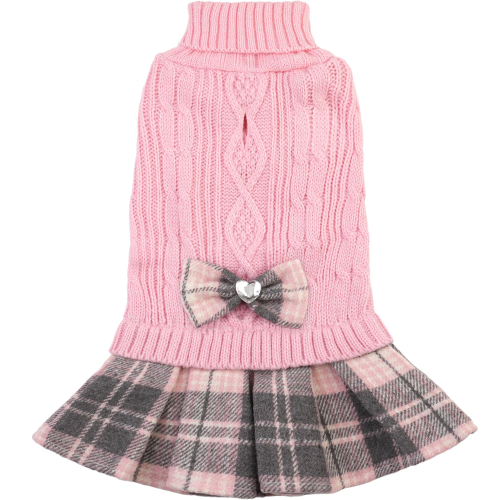 Robe-pull pour chien avec noeud rose, aperçu avant, look élégant.