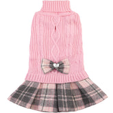 Robe-pull pour chien avec noeud rose, aperçu avant, look élégant.