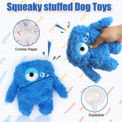 HUGEME peluche siffante bleu dos, texture douce et agréable.