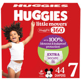 Huggies Little Movers 360-protection-360 : protection complète pendant les activités et les jeux.