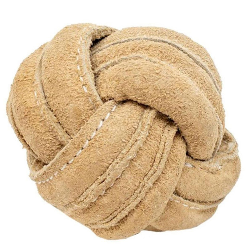 Jouet HuggleHounds Huggle-Hide, balle nouée en cuir, conçue pour des mâchoires puissantes.
