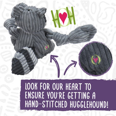 HuggleHounds Knottie peluche vache Angus dos, douceur durable pour jeu quotidien.