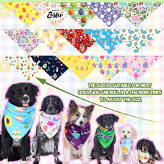 Bandanas triangle chien couleurs paques avec motifs œufs lapin et carotte.