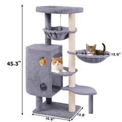 HUITREE Arbre chat plateformes douces gris, zones de repos et observation.