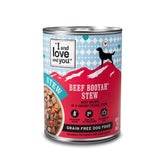 I AND LOVE AND YOU – Boîte ouverte de ragoût au bœuf, repas appétissant pour chiens.