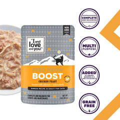 Bouillon savoureux Feed Meow Boost, aide à l'hydratation quotidienne du chat.