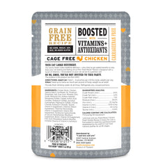 Sachet poulet effiloché dans sauce Feed Meow Boost, idéal pour varier les repas.