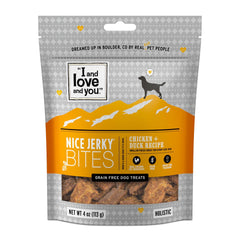 I And Love And You Nice Jerky Bites bouchées poulet et canard, récompense pratique.