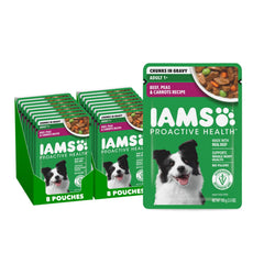 IAMS Proactive Health, repas humide au boeuf pour chien, soutien muscles