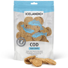 Icelandic+ chips morue en sachet, friandise naturelle et croquante pour chien.