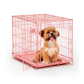iCrate MidWest rose avec porte simple, pratique pour le rangement et le voyage des petits chiens