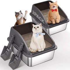 ICYAIR bac-litière acier inox grand, espace confortable pour plusieurs chats