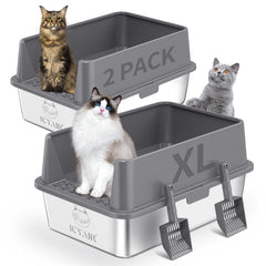 ICYAIR boîte litière inox XL lot deux, espace généreux pour deux chats et nettoyage simplifié.