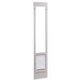 Porte-patio en aluminium Ideal Pet Products avec hauteur ajustable pour chiens et chats, installation simplifiée.