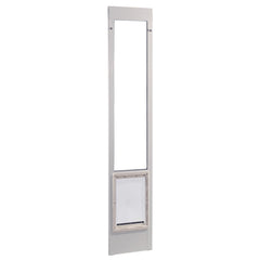 Porte-patio en aluminium Ideal Pet Products avec hauteur ajustable pour chiens et chats, installation simplifiée.