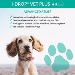I-DROP VET PLUS confort oculaire amélioré pour chiens souffrant de sécheresse.